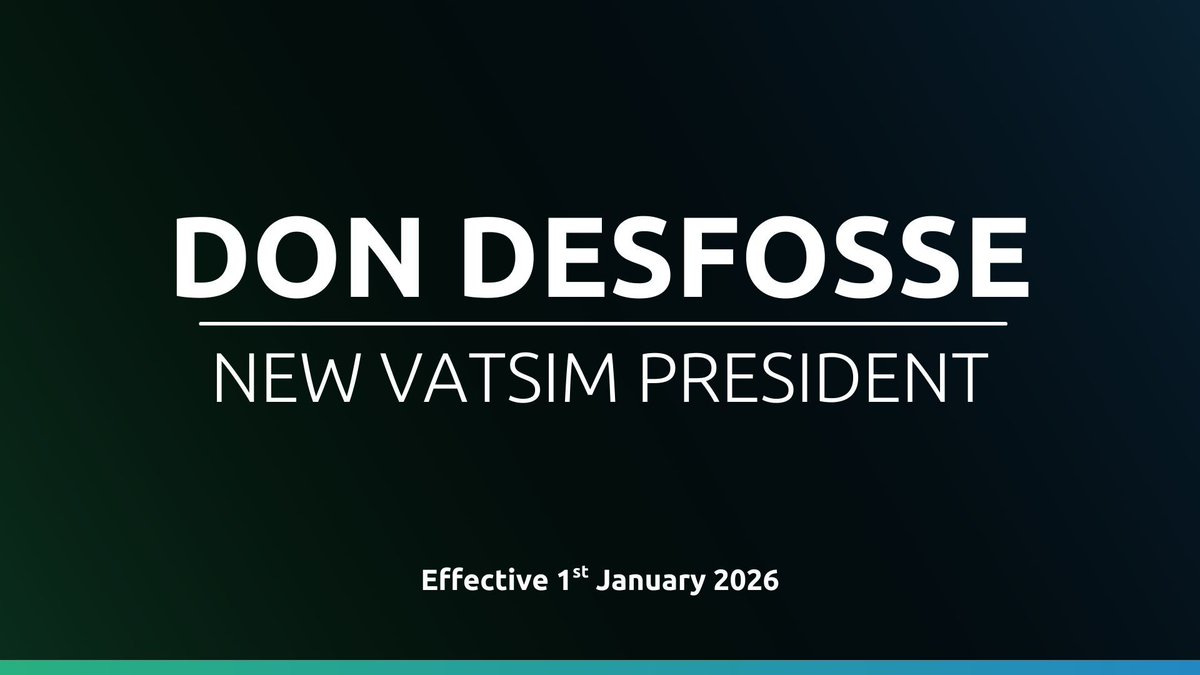 VATSIM’s Board of Governors has elected Don Desfosse as President, effective 1 Jan 2026, for a two-year term. An 18-year member and current VP of Operations, he succeeds Tim Barber, who steps down after two terms and remains VP At-Large.