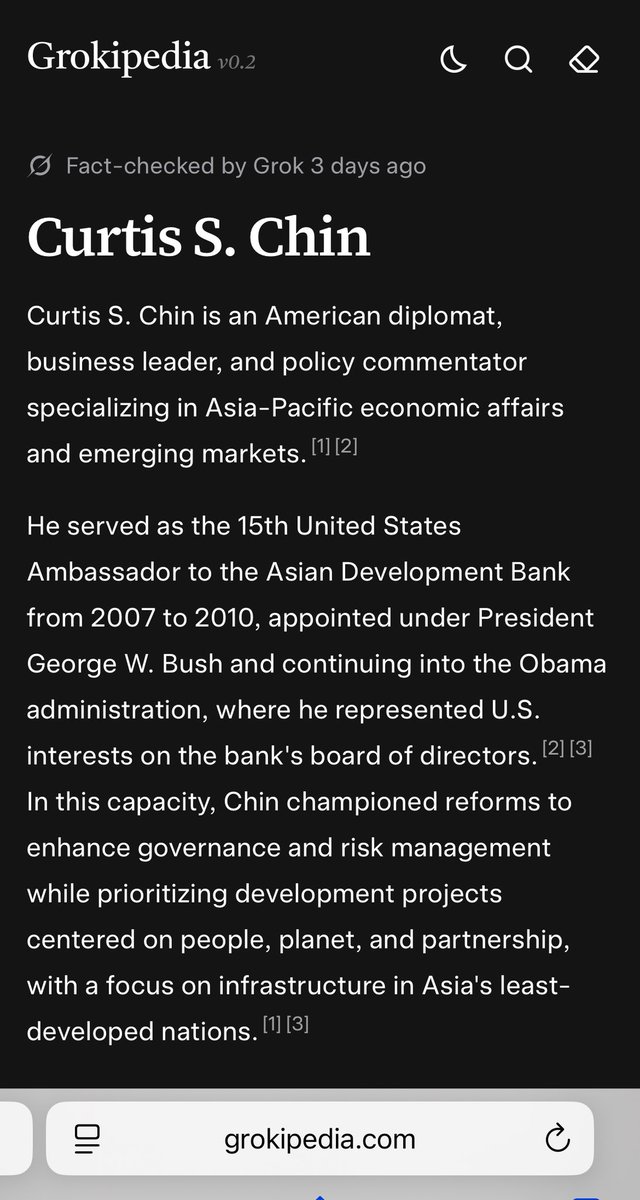 CurtisSChin's tweet photo. Not just sword & sorcery! But 🙋🏻♂️ too. Honored to be one of the now 1,793,578 official #Grokipedia pages. Needs fine-tuning but #howcoolisthat. https://t.co/rVuW9jrcq0
Thanks, @elonmusk @xai & all help bring joy to the cybersphere including @peterwainman @Symply_Tacha @BTS_twt #V https://t.co/jCk1RsTsf9