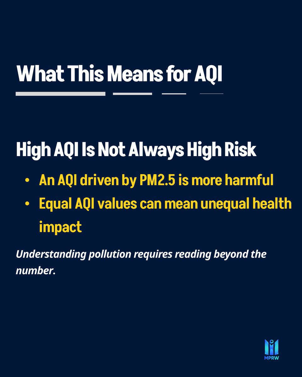 mpresearchwork's tweet photo. PM2.5 vs PM10 isn’t a technical detail - it’s a health distinction.

PM10 = larger particles, mostly trapped in upper airways 
PM2.5 = tiny particles that reach lungs &amp; bloodstream
Same AQI ≠ same risk. 
Size matters more than quantity.

#AirPollution #PM25 #AQI https://t.co/hB8XtEYpBT