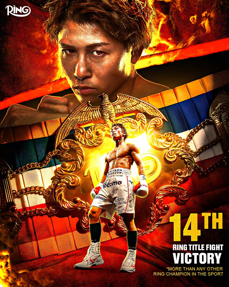 ringmagazine's tweet image. Naoya Inoue now has 14 victories in Ring title fights, more than any other current Ring champion in the sport 🐐

The Ring V: Night of the Samurai on DAZN | @RiyadhSeason 🥊
