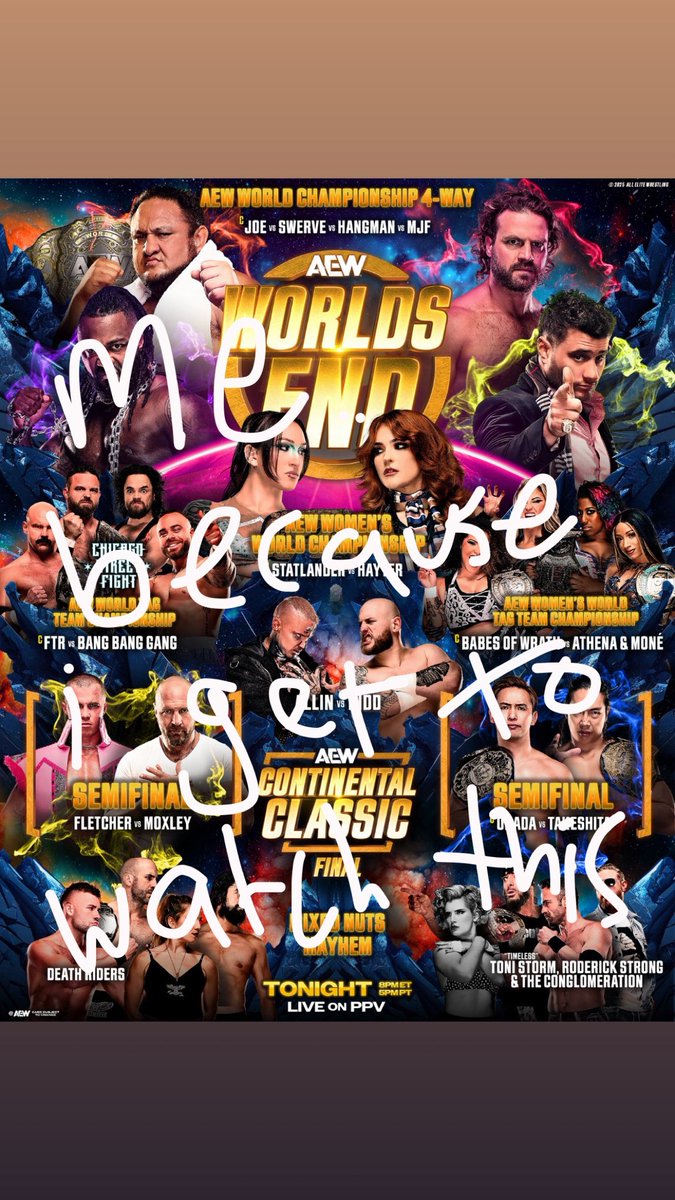 Emmur's tweet photo. who i think is winning  #AEWWorldsEnd https://t.co/Lc5xXjB69J