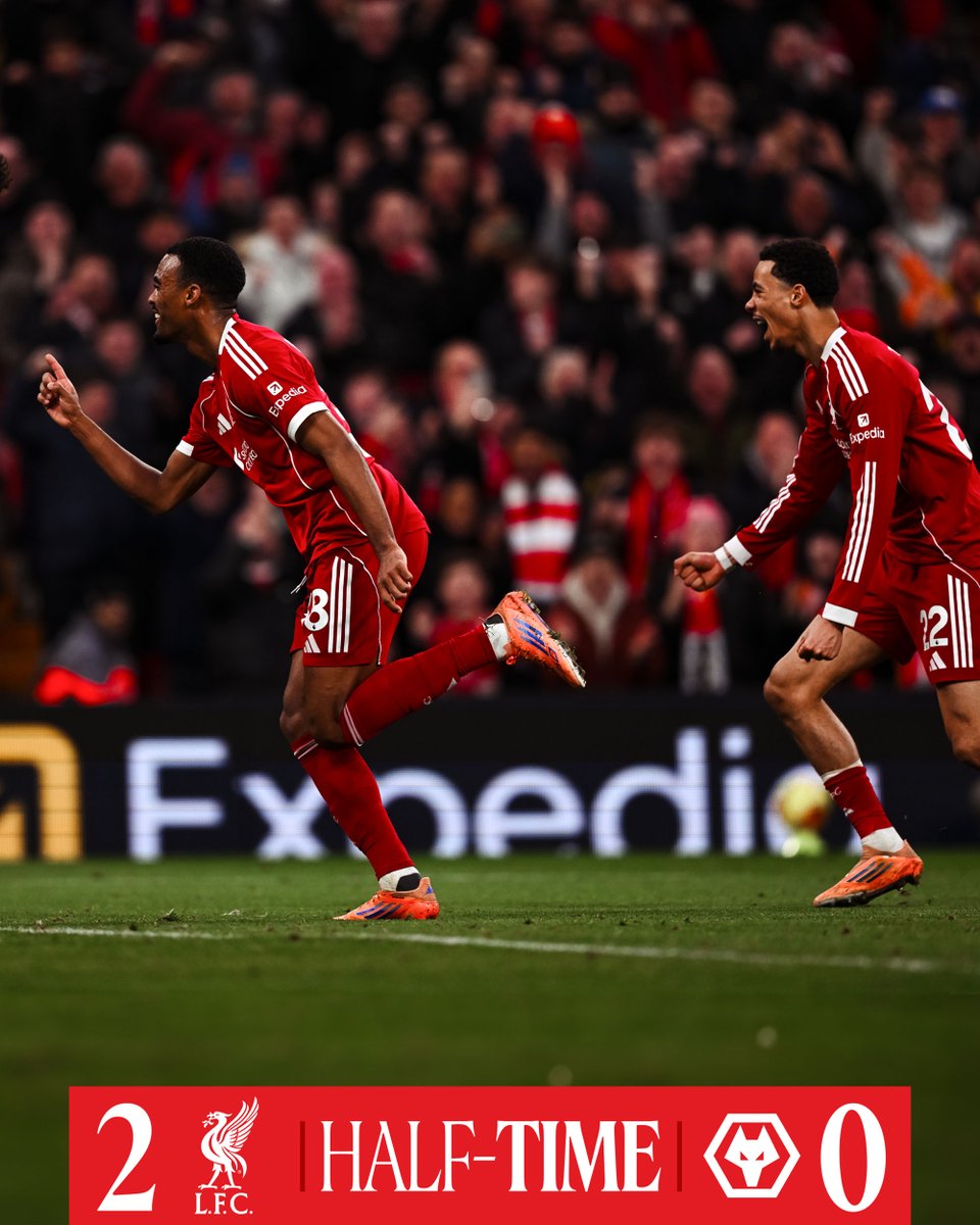 LFC's tweet image. We lead at the break 👊 #LIVWOL