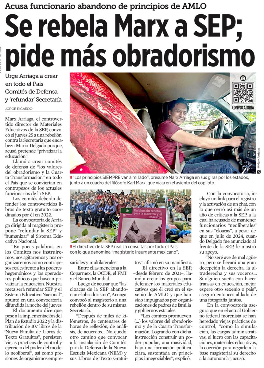 🚨Y lo que faltaba… Pleito al interior de la <a href="/SEP_mx/">SEP México</a>. Ahora resulta que el comunista de cagada <a href="/MarxArriaga/">Marx Arriaga Navarro</a> se le rebela al huachicolero <a href="/mario_delgado/">Mario Delgado</a> y pretende reinventar la educación pública. El daño que le hizo a México López Obrador es inconmensurable. 

<a href="/Reforma/">REFORMA</a>