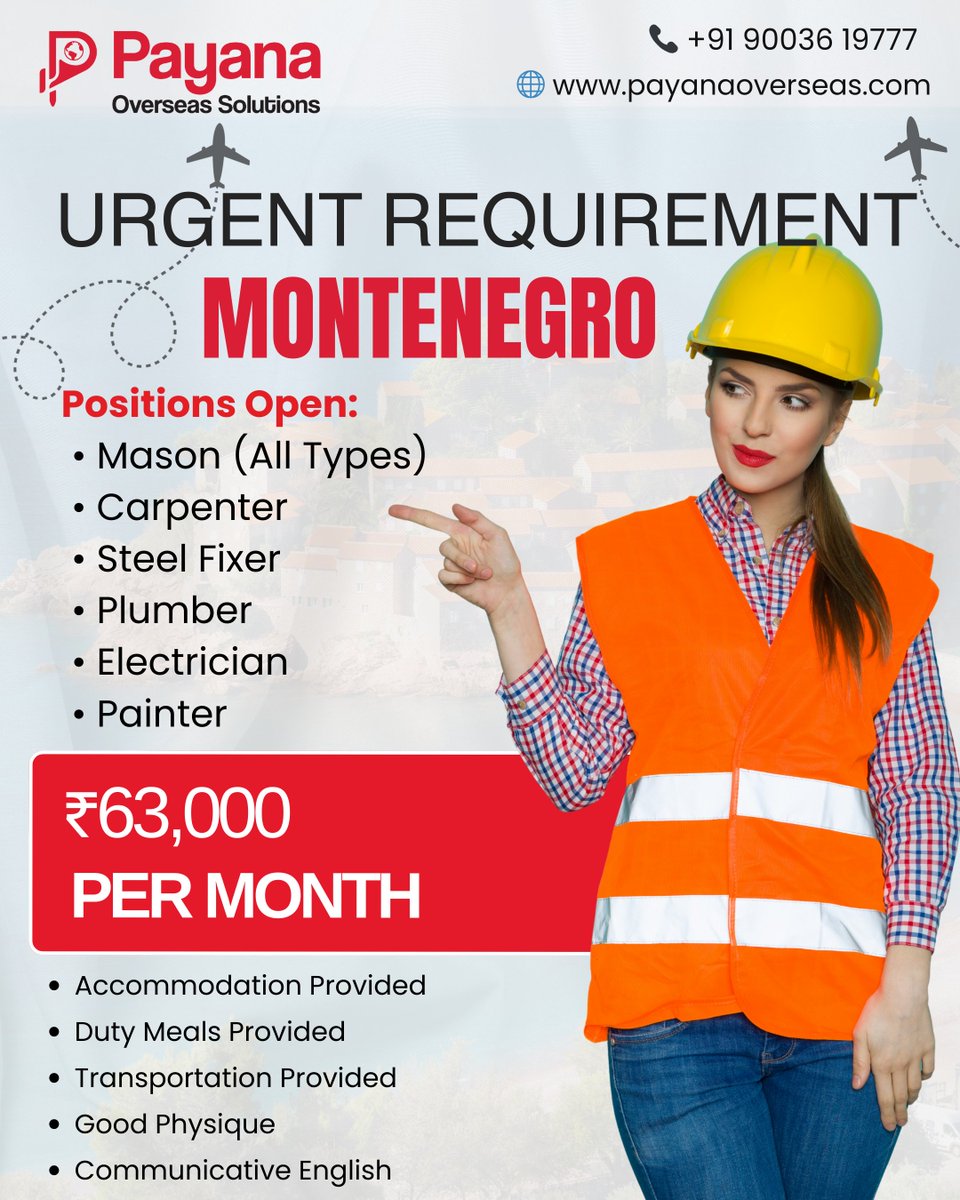 PayanaOverseas's tweet image. Europe calling, toolbox ready. 🛠️✈️
Montenegro needs real builders, not keyboard warriors.
₹63,000/month, full support, clean work, fast move.
If you build things for a living, this is your lane.
#WorkAbroad #SkilledJobs #MontenegroJobs