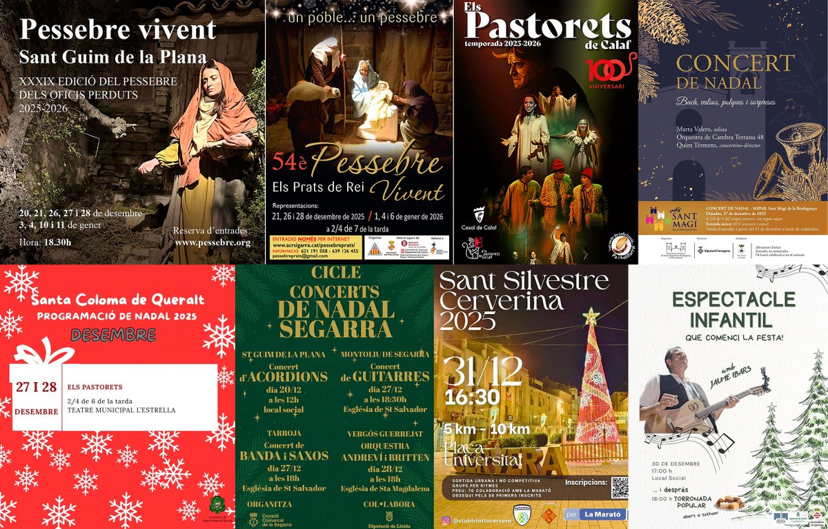 SomSegarra's tweet photo. Sense plans per al cap de setmana i cap d'any? #pessebres #pastorets #concerts #curses #festes #expos i #visites, viu el #nadalsegarra!
@lasegarra @AjuntamentCalaf @pessebre_oficis
@TurismeVerdu @viladetora @valldellobregos @Espitllera @BiblioGuissona
ℹ️ https://t.co/8ZHEiD282A https://t.co/RNGhiZ99Cy