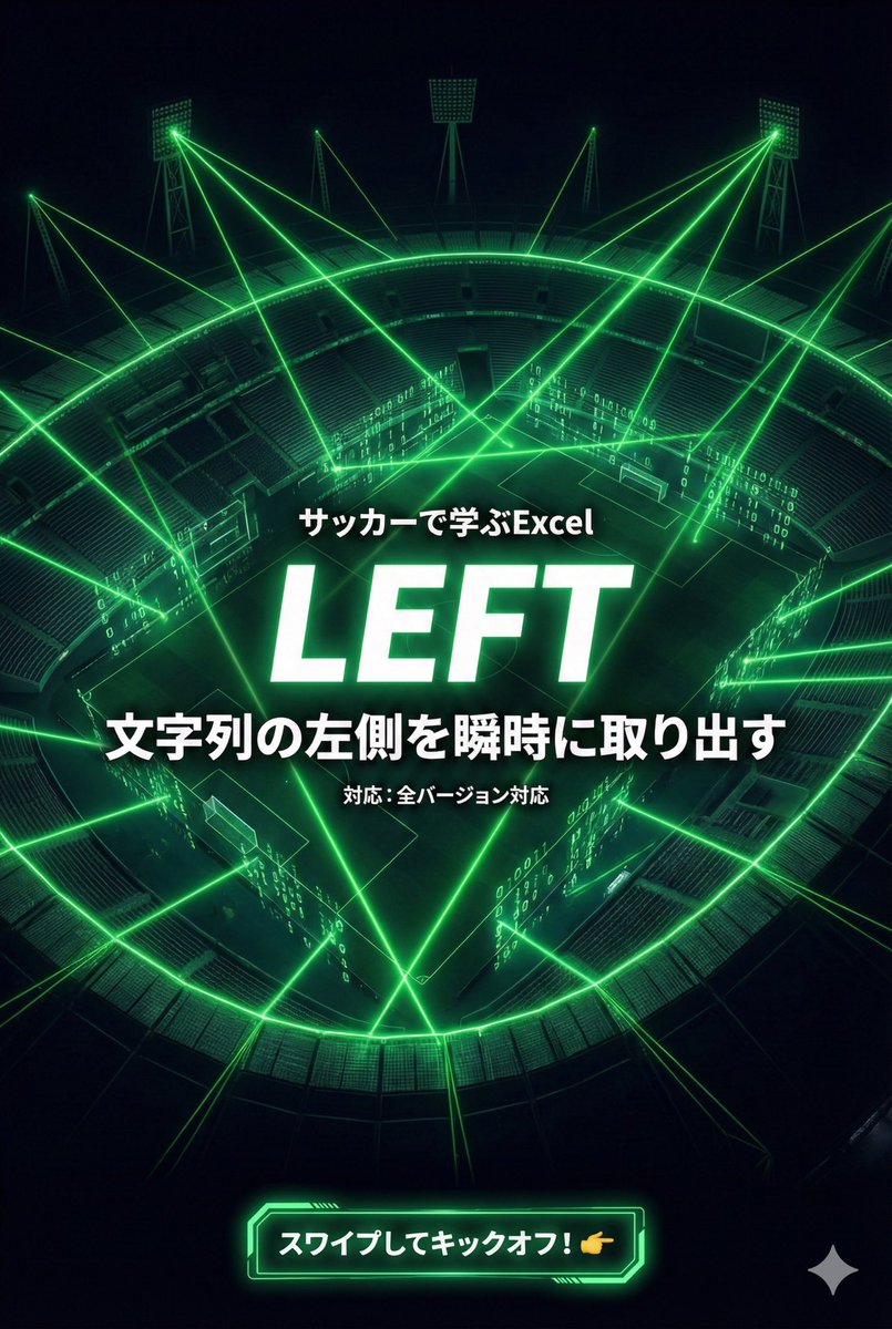 ExcelFC_jp's tweet photo. 名簿やコードから「先頭の数文字だけ」を抜き出すとき、一つずつ���入力していませんか？

LEFT関数なら、どんなに膨大なデータでも一瞬で左側だけを抽出できます。
苗字の切り出しやIDの分類に最適です！
効率化を加速させて、もっと自由に。

スワイプしてチェック👇
#Excel #業務効率化 #時短 #LEFT https://t.co/y5v98qcYl4