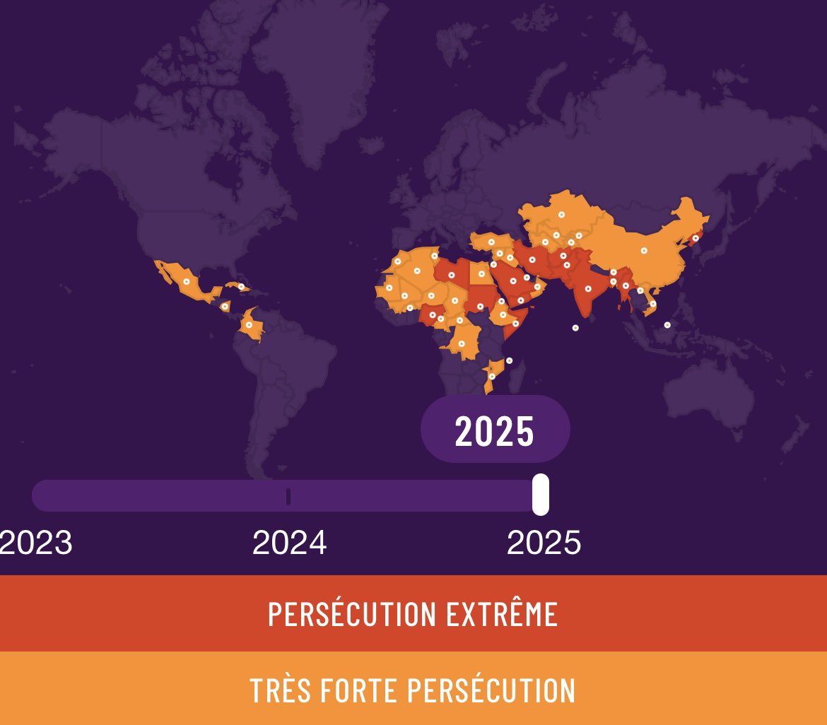 DariusRochebin's tweet image. La persécution des chrétiens en augmentation tragique. Carte où se retrouvent les répressions contre d’autres minorités ou libertés politiques -reflet de deux illusions déçues sur les progrès de la démocratie: la Chine de 1989, les printemps arabes de 2011.portesouvertes.fr/persecution-de…