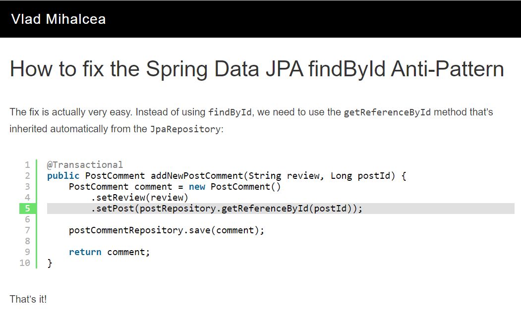 The Spring Data JPA findById Anti-Pattern

vladmihalcea.com/spring-data-jp…