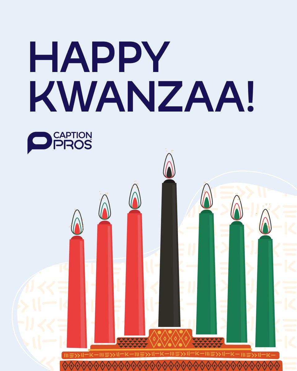 Wishing everyone a happy and peaceful Kwanzaa!

ALT: Illustration of 3 green candles, 3 red candles, and 1 black candle with the text, "Happy Kwanzaa!"
