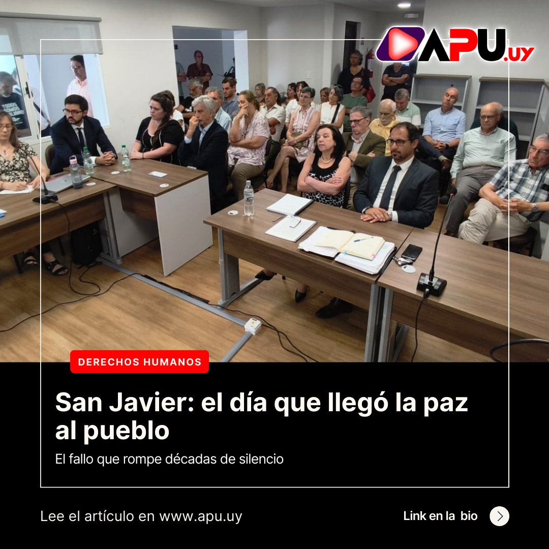 apu_uy's tweet photo. Durante más de cuarenta años, San Javier fue un nombre asociado al silencio. Un pueblo pequeño, de raíces rusas, marcado por la sospecha, el miedo y una violencia estatal que durante décadas fue negada, relativizada o directamente ocultada. La sentencia dictada en Fray Bentos por los crímenes cometidos en 1980 y 1984 no sólo impuso penas a nueve militares retirados: estableció una verdad histórica y jurídica que resignifica el pasado reciente del Uruguay.

✍️Luciana Bigliante / @Lubigliante 

▶️🔗https://t.co/t2R9fsGXDG