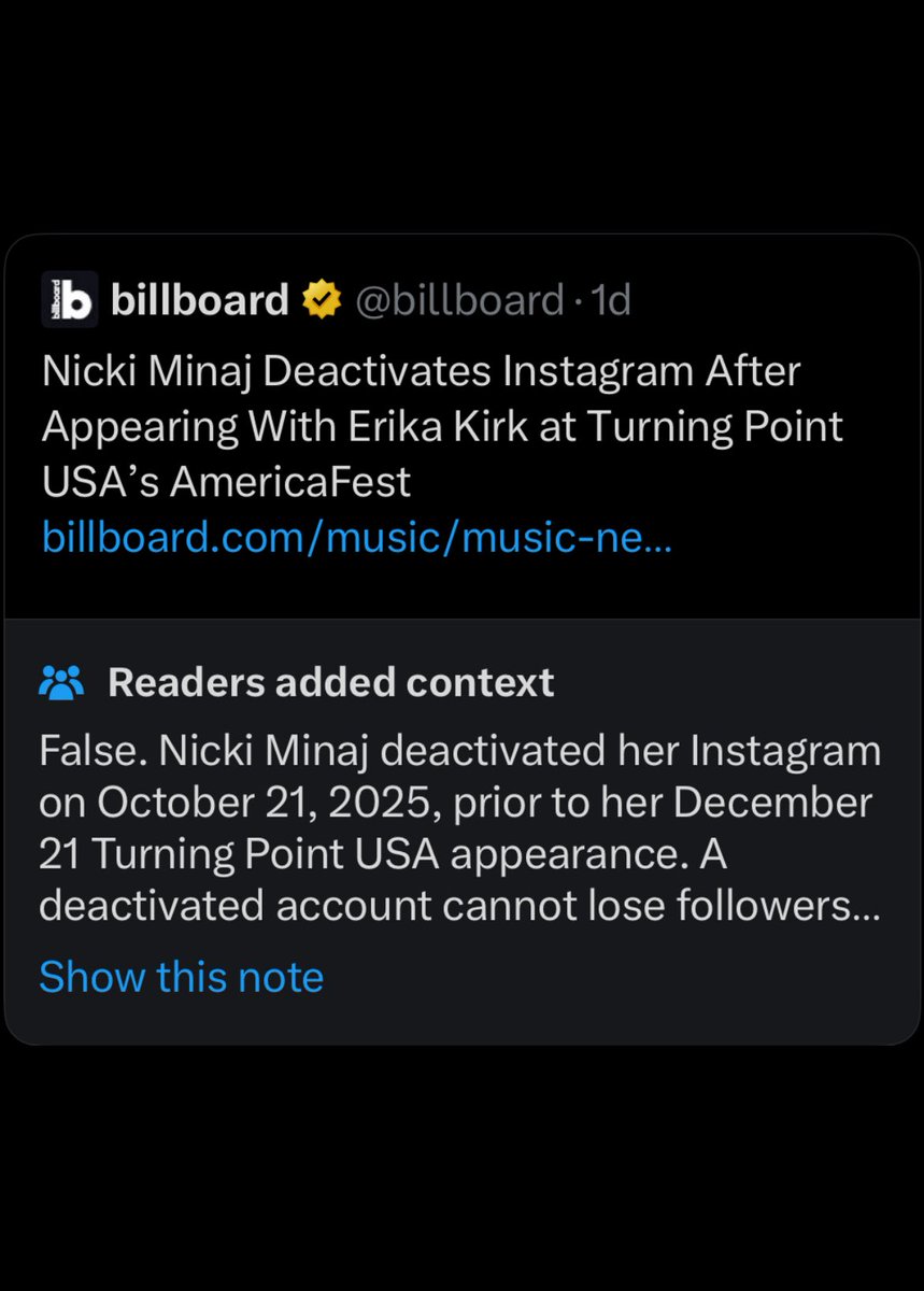 purplemedia_x's tweet image. .@billboard was finally forced to delete its misleading post about Nicki Minaj

Nicki’s fanbase the Barbz successfully exposed them for maliciously targeting artists and being an unreliable source