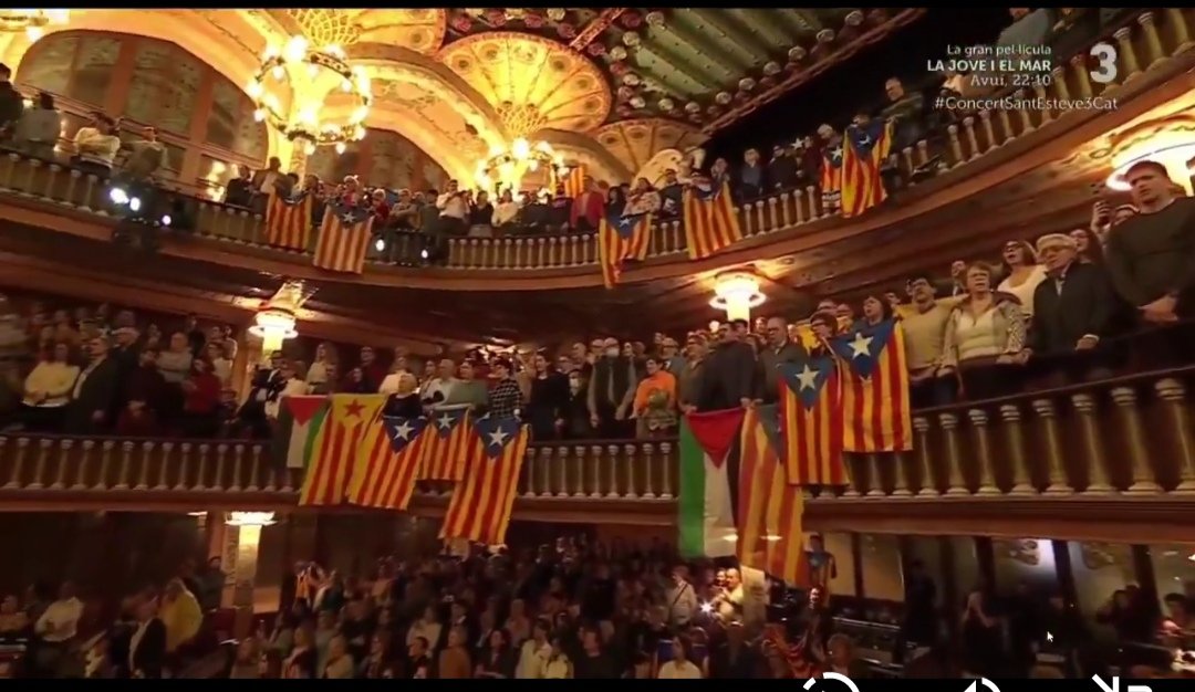 EvaGarc14446704's tweet photo. Concert de Sant Esteve al Palau de la Música. Què hi fan dos banderes palestines musulmanes en un concert de Nadal que forma part del nostre patrimoni cultural? https://t.co/dAMgsdpVOk