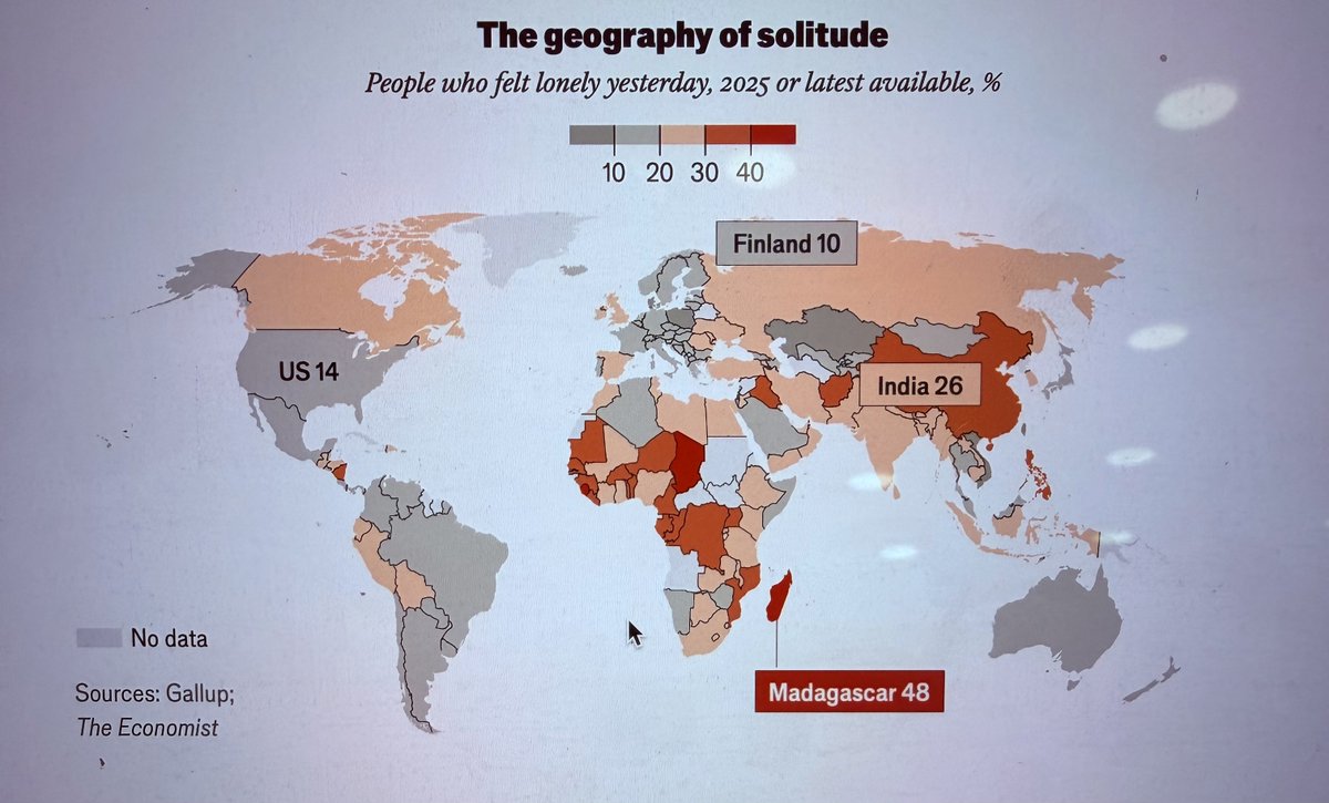Bireyselliğin yüksek olduğu batı toplumları yalnızlıkla özdeşleştirilir. Ama bu ezber de yıkıldı. Gallup dünya çapında insanlara ne kadar yalnız hissettiklerini sormuş. Kendini yalnız hissedenler en çok Afrika'da ve Asya'da.
Çünkü izolasyon, çocuk yaşta evlenip Allah ne verdiyse