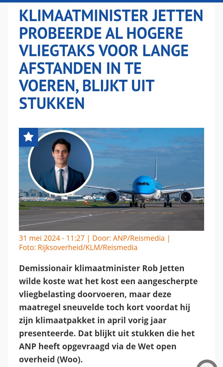 Mevrouw Jetten zit alweer in het vliegtuig....

<a href="/RobJetten/">Rob Jetten</a> is echt de grootste hypocriet binnen de politiek