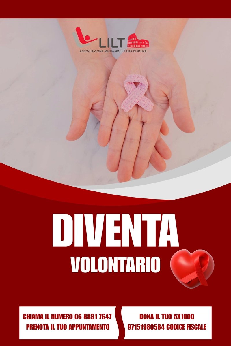 C’è un modo semplice per fare la differenza 💚
Diventa volontario LILT Roma e aiutaci a promuovere la prevenzione, sostenere chi ha bisogno e diffondere una cultura di salute e solidarietà.
Il tuo tempo può cambiare tante vite, a partire da oggi.
#LILTRoma #Volontariato