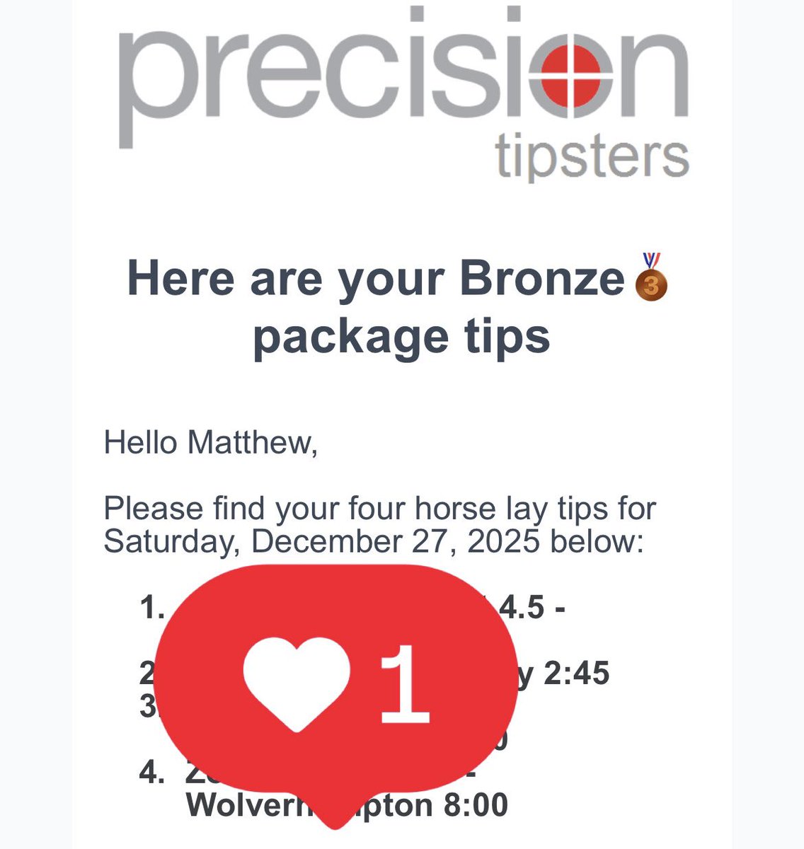 Precisiontips1's tweet image. Festive cards bring festive mistakes.
We’re happy to take advantage 👇

🏇 Wetherby 13:35, 14:45
🏇 Chepstow 14:10
🏇 Wolves 16:30, 17:50, 20:00

precisiontipsters.co.uk

#HorseRacing #LayBetting #BetSmarter #RacingTips #GamblingTwitter