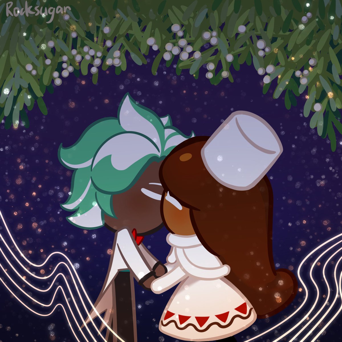 KuaiTang39539's tweet image. Kissing under the mistletoe.#mintcocoa #mintchococookie #cocoacookie
