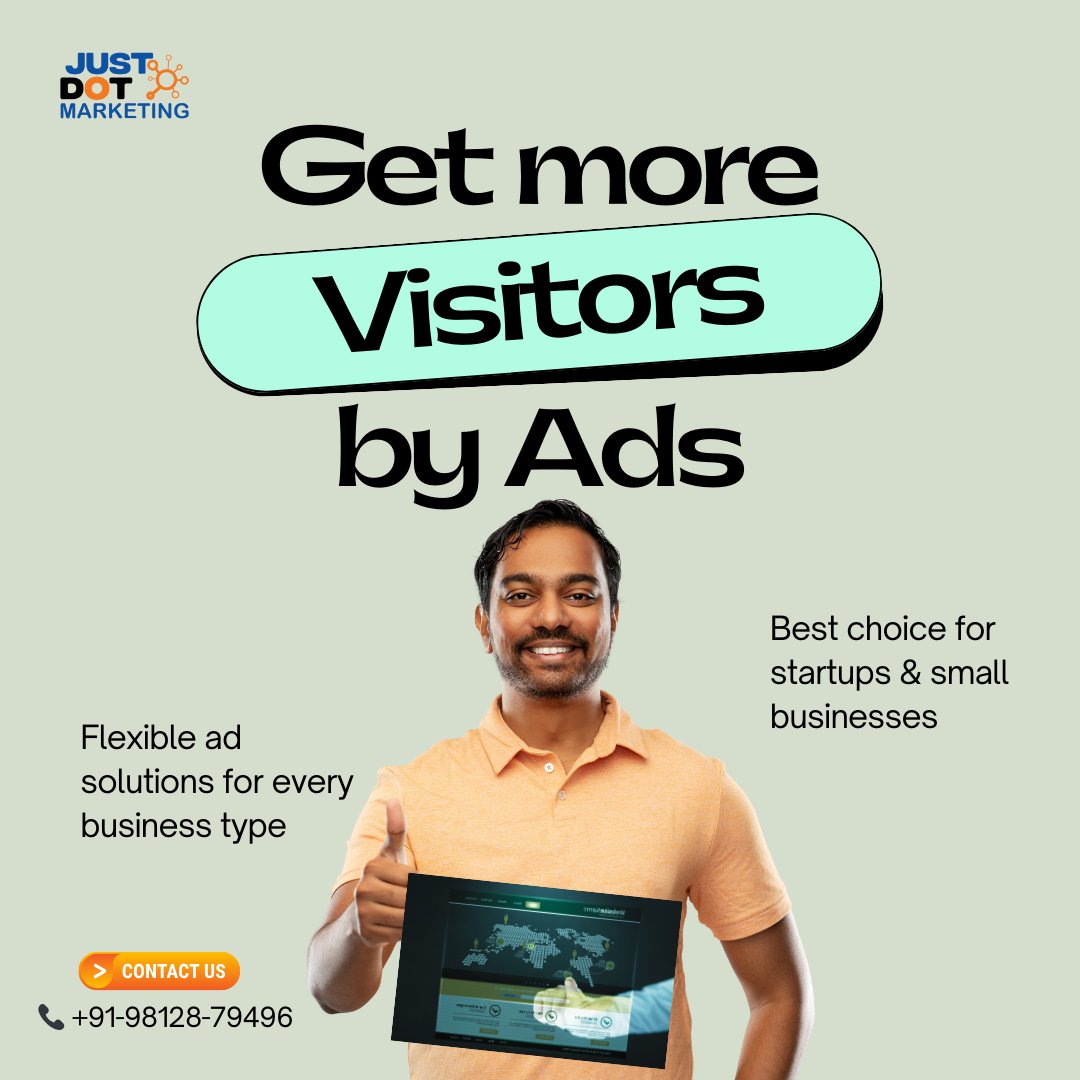 Justdotmarket's tweet photo. Want more website visitors? 🚀
Smart ads help you reach the right audience and turn traffic into growth.
Flexible ad solutions for startups &amp; small businesses by Just Dot Marketing.

📞 +91 98128 79496
#PaidAds #WebsiteTraffic #BusinessGrowth #DigitalMarketing https://t.co/WGYpzpgVHK