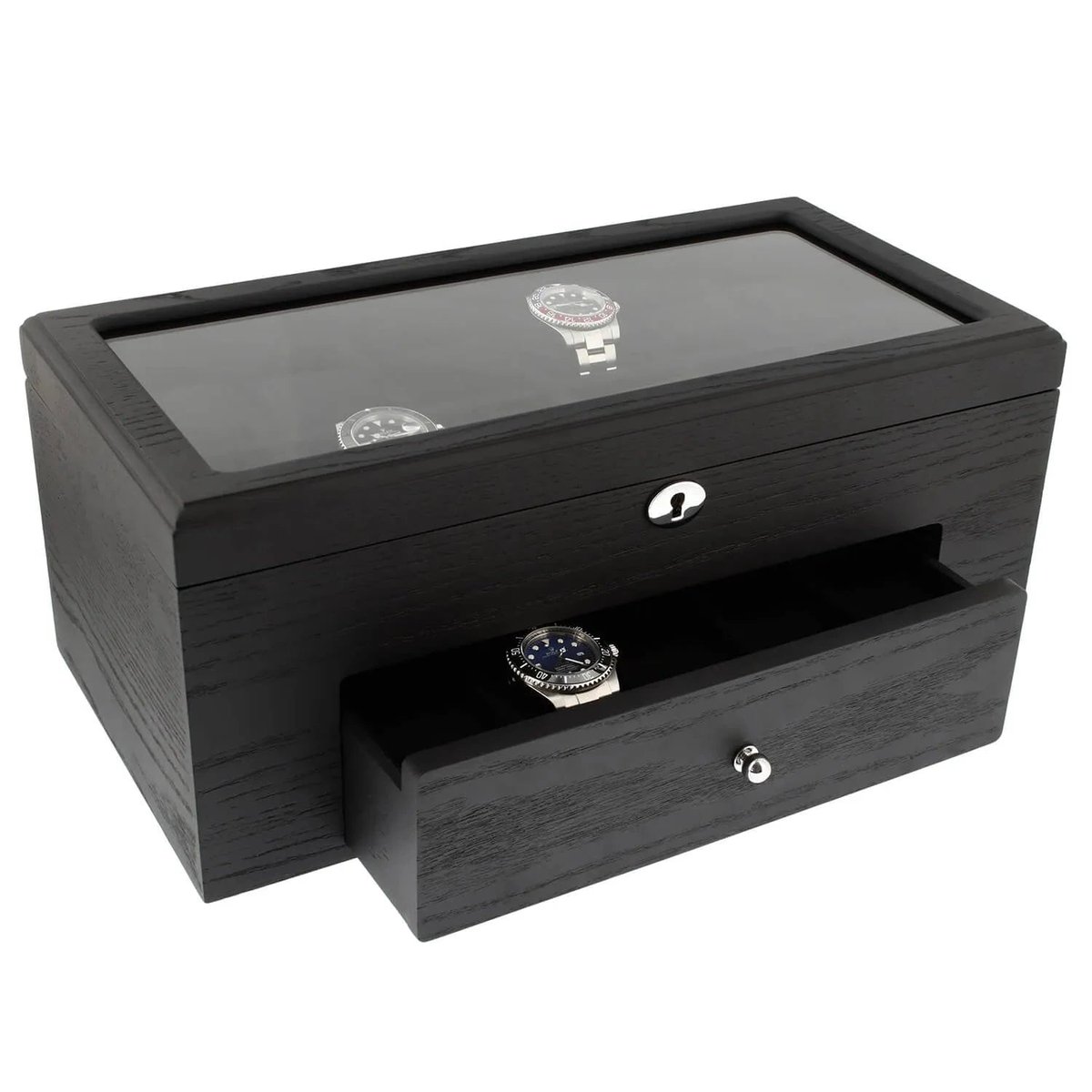 aevitas_uk's tweet image. Elevate your collection with our black oak veneer box, holding up to 22 watches plus a drawer for accessories. Crafted for serious enthusiasts, it ensures your timepieces are protected and accessible. #WatchStorage #LuxuryOrganization aevitas-uk.co.uk/products/premi…
