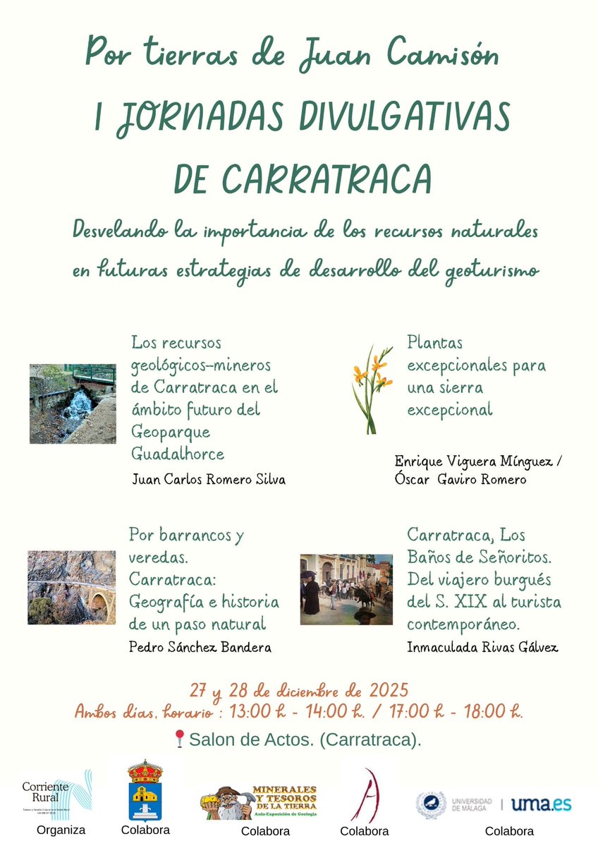 enc_ciencia's tweet image. Hoy estamos en la localidad de Carratraca, en Málaga, apoyando una iniciativa local de reconocimiento de sus valores geológicos, botánicos e históricos. Presenta @mlmestanza Delegado Cultura @diputacionMLG