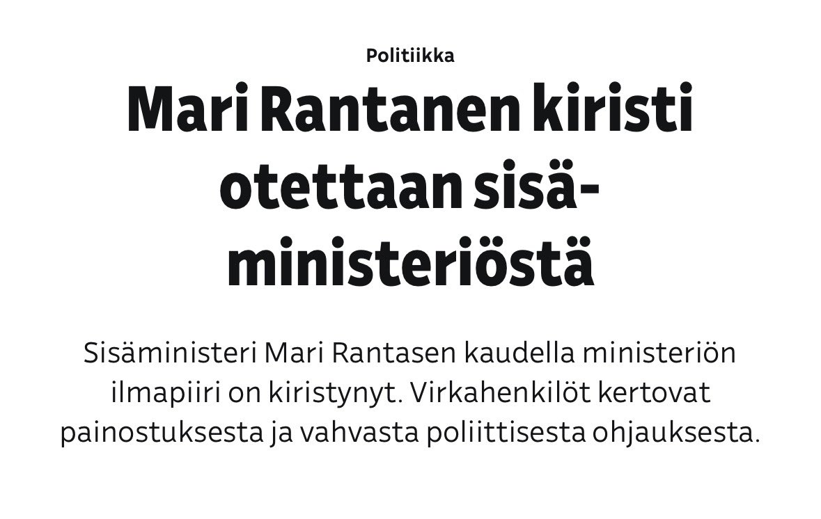 PAittakumpu's tweet photo. Ministeriöiden virkamiehille on annettu vuosikymmenten aikana liikaa valtaa. Nyt meillä on sisäministeri, joka tekee, mitä pitää tehdä suomalaisten turvallisuuden takaamiseksi. Mikisterin tulee johtaa ministeriötä ja sen lain valmistelua, ei virkamiesten. Hyvä, @MariPSRantanen 🇫🇮 https://t.co/q0G6TyUFde