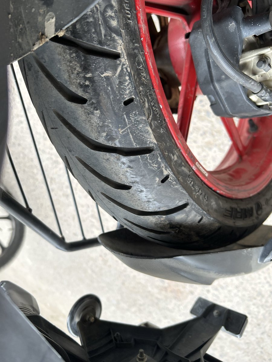 Aditya11__'s tweet photo. Bought a TVS tyre on 16Oct 2025 for Rs.2987 from TVS dealer RiyadhTVS. Today on 27Dec within just 650kms it developed a bulge.Tyre was replaced but i had to pay 500 as GST btw actual was 227 &amp; 200 of transport and i switched to MRF which caused 1040
@tvsmotorcompany @TVSEurogrip https://t.co/29w0Tgm5LK