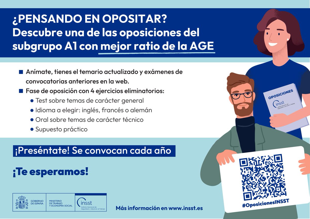 INSST_MITES_GOB's tweet photo. 🎓🚀 ¿Buscas un trabajo estable, creativo e innovador?
¡El #INSST es tu sitio! Estabilidad, proyección y un impacto directo.
¡Asegura tu futuro!
➕ info 👉 https://t.co/d1zWhuIjdS
#OposicionesINSST #SomosPrevención https://t.co/KZewStW01I
