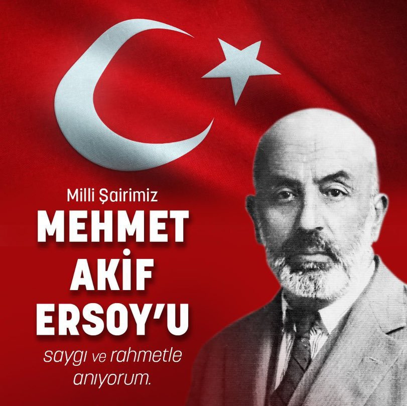 Bağımsızlık mücadelemizin simge isimlerinden, İstiklal Şairimiz MehmetAkifErsoy'u; vefatının 89’uncu yıl dönümünde saygı, rahmet ve minnetle anıyorum. 🇹🇷