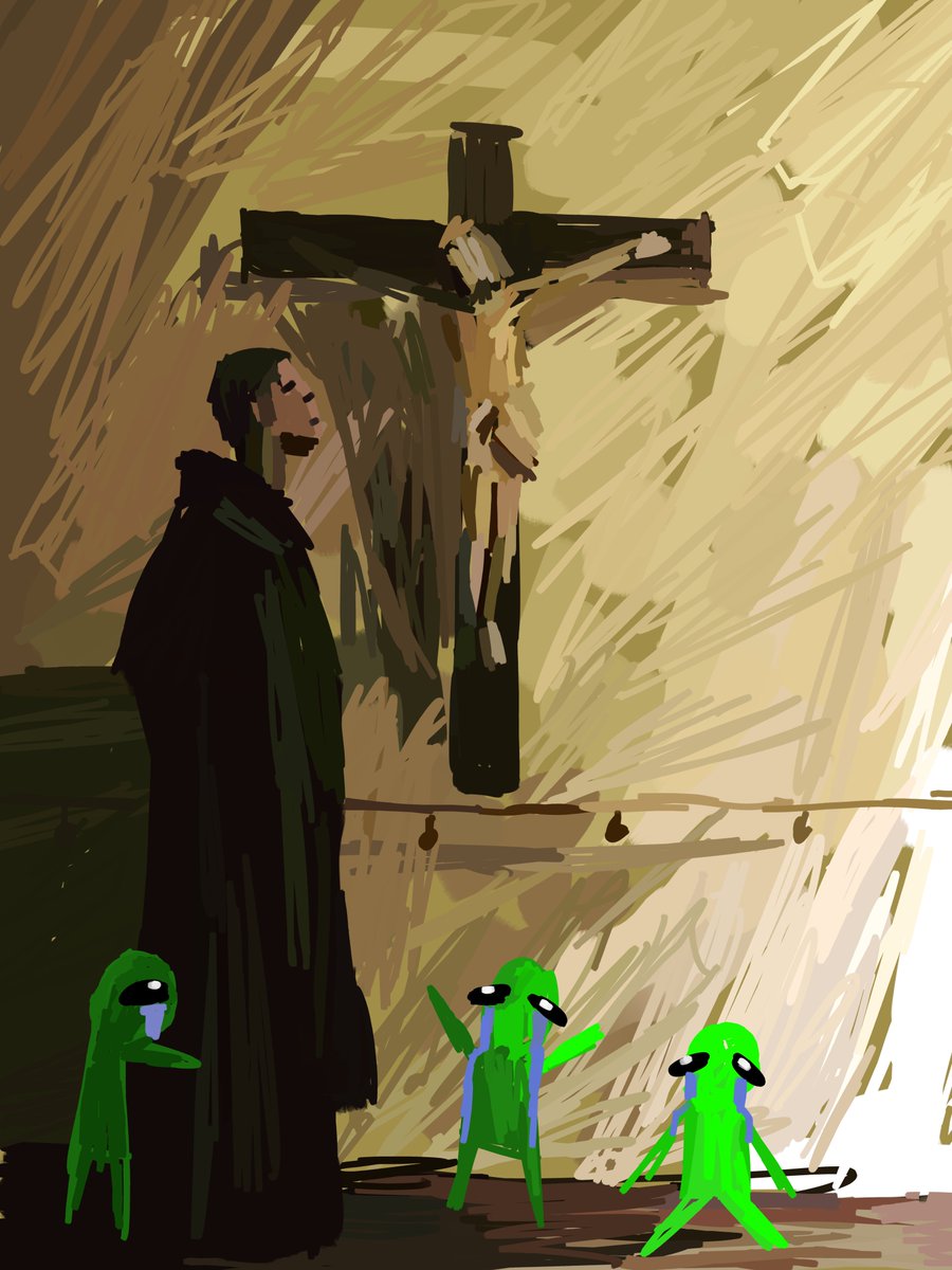 iniemohk's tweet image. Little green aliens remember that Jesus was destined to die on the cross
