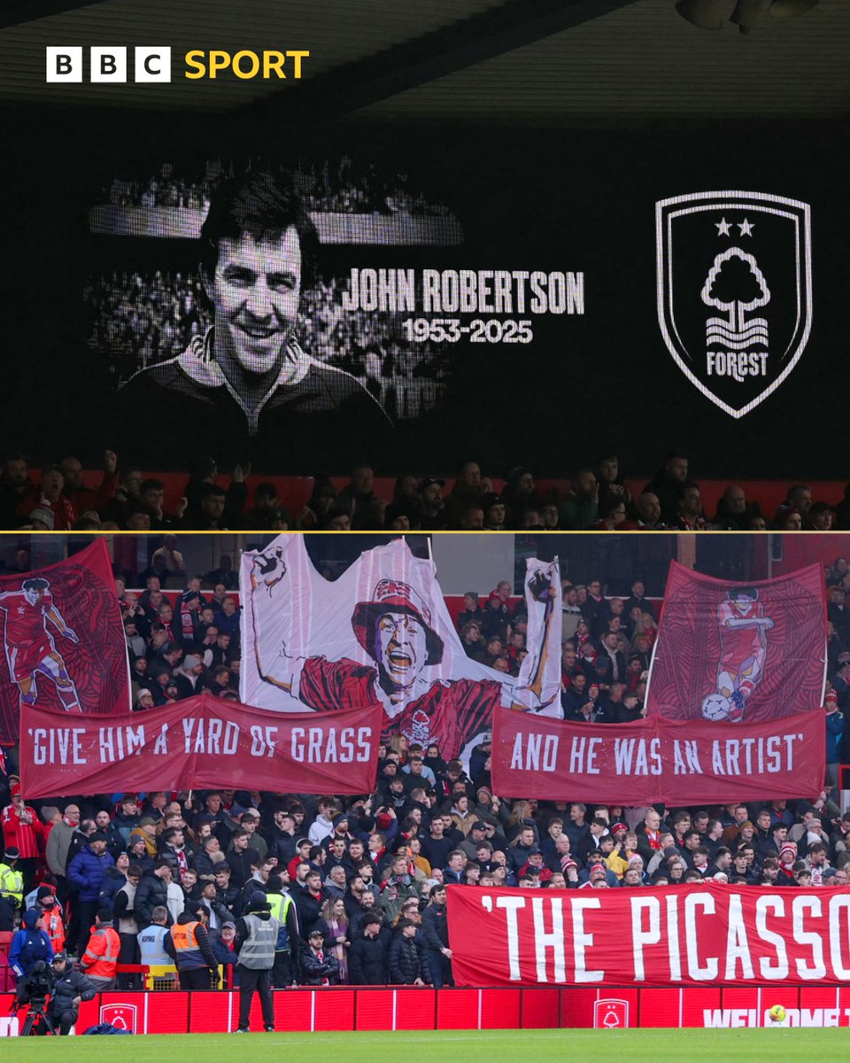 BBCMOTD's tweet image. 'The Picasso of our game' 🎨 Nottingham Forest fans remember club legend John Robertson. 👏