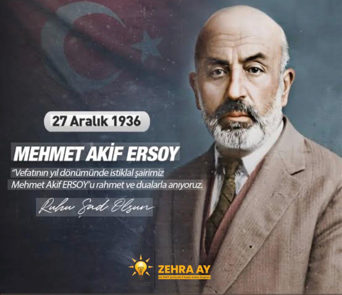 Vatan şairimiz, İstiklâl Marşı’nın yazarı #MehmetAkifErsoy ’u vefatınnın  89. yıl dönümünde rahmet, minnet ve saygıyla anıyoruz.