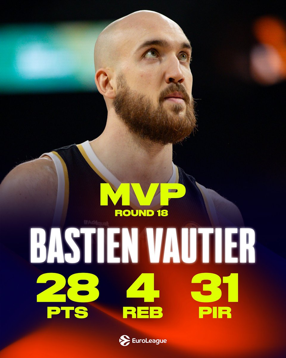 Il va pouvoir s'en souvenir de la semaine de Noël 2025 ❗

Bastien Vautier MVP du round 18 en Euroleague 😍

#EuroLeague #EveryGameMatters