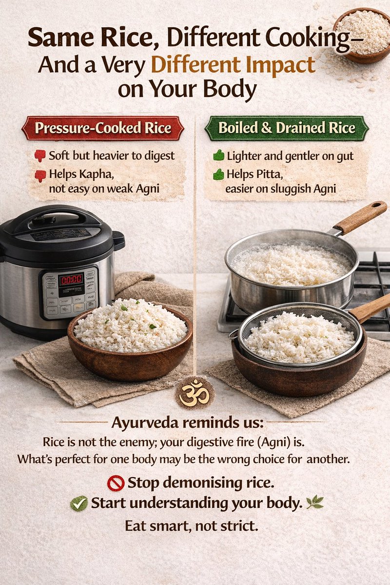 AwantikaGu84042's tweet photo. Same rice. Same plate. Completely different fate inside your body.

See how ?
#EatSmartNotStrict #HealthyDigestion #AyurvedicWisdom https://t.co/axqJUmuo5t