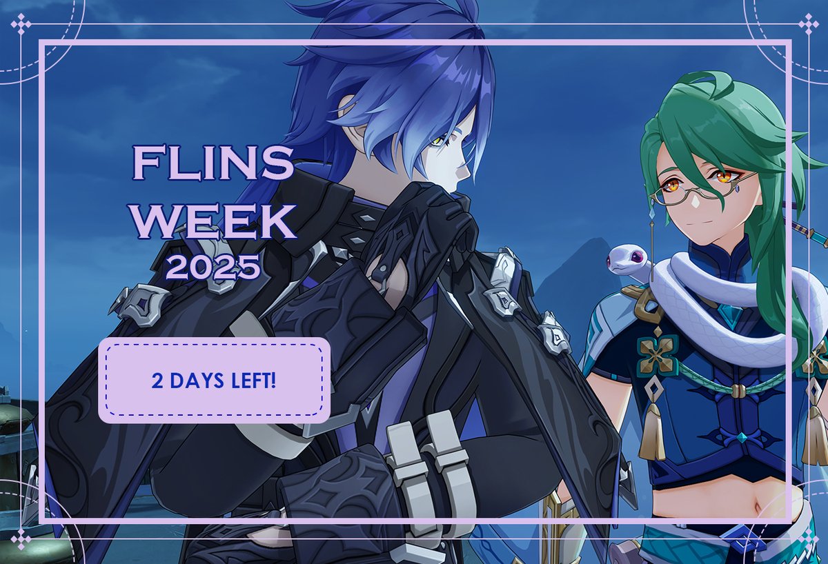 FlinsWeek's tweet photo. 2 DAYS left until
✨💙【 #FlinsWeek2025🕯️🪦】💙✨
Please, remember to tag your 𝑅18 🔞 works properly! On X, you can spoiler tag your images or state the🔞prompt in your post.
✦ event info &amp; links:
╰┈➤ https://t.co/IRlmVbrrA9
#Flins #kyryllchudomirovichflins #Nodkrai #genshin https://t.co/rdZouEeiVw