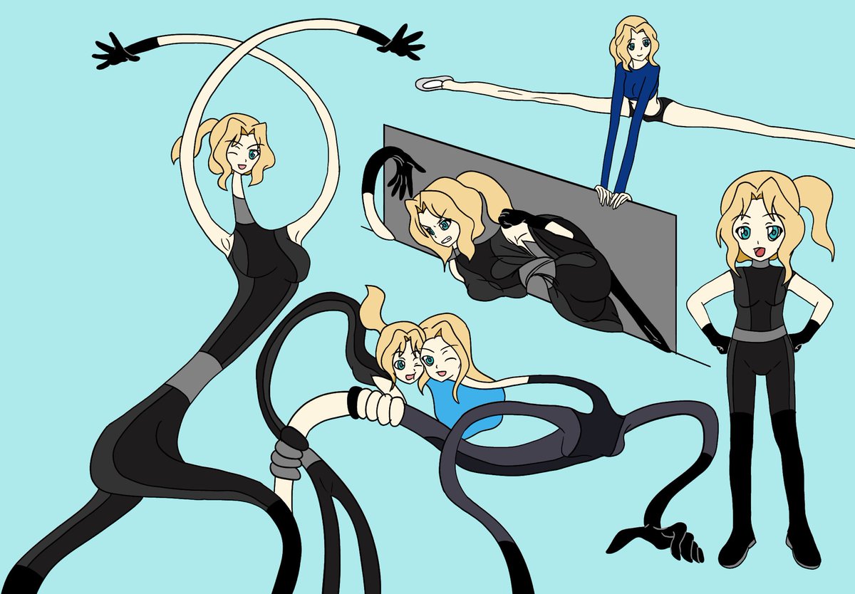 HistoryWar4566's tweet image. A Young Kaylastic.
An 13 year old girl, Kayla. With an elastic power, this is her first time to be an elastic superhero like her mother, Elongated Girl the Master of Elasticity.