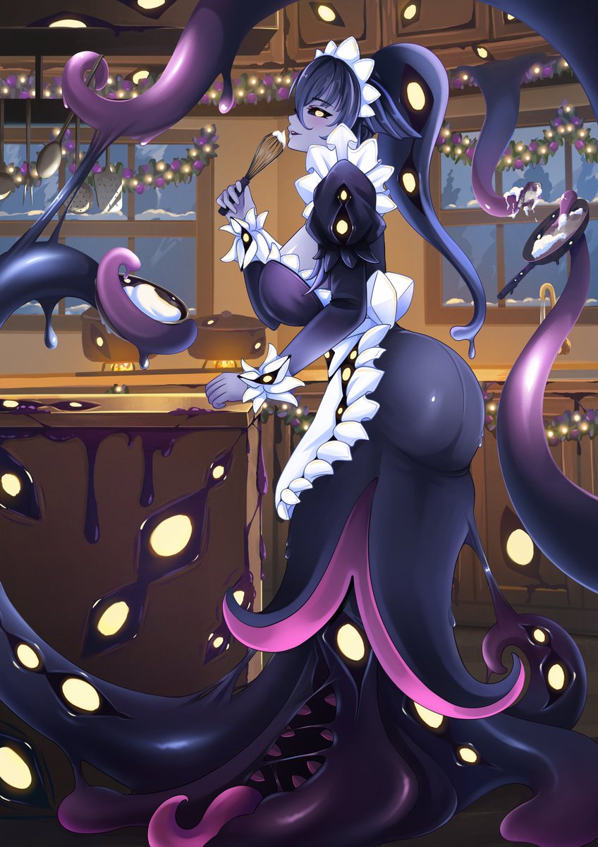 mef_ni's tweet image. A Shoggoth is making a festive cake🎂
#ショゴス #monster_girl_encyclopadia  #魔物娘図鑑 #魔物娘図鑑二次