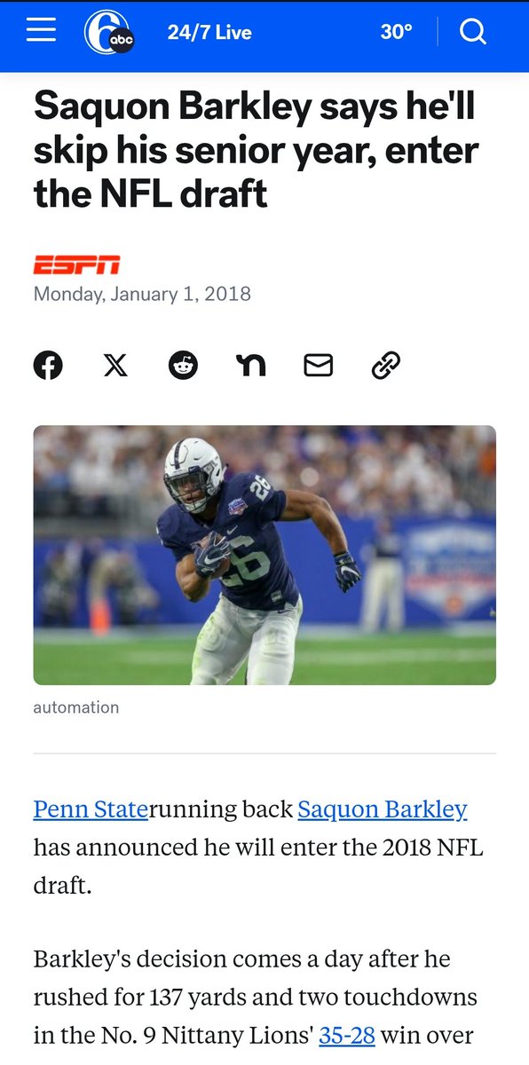 PennStateMafia's tweet photo. Remember when @saquon suited up for a non CFP Game in the Fiesta Bowl and led us to another victory before becoming the #2 pick in the NFL Draft? Now we have freakin Nick Dawkins acting like he's 2 good to play while he's getting paid and Saquon wasn't. And some r defending it😄 https://t.co/d844nTokcO