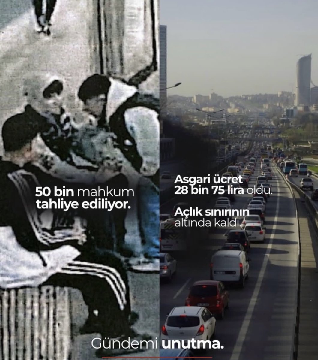 Ademcanerdal06's tweet image. Bu görüntüdeki mesaj çok net ve acı bir gerçeği haykırıyor: Bir yanda 50 bin mahkum tahliye edilirken, milyonlarca asgari ücretli ve emekli açlık sınırının altında eziliyor.

AK Parti hükümeti ve Sayın Erdoğan, cezaevlerini rahatlatmak için infaz indirimi getirip binlerce kişiyi…