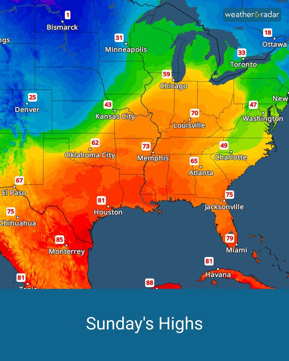 More near-record and record highs are expected this weekend across parts of the Plains and into the South. weatherandradar.com/weather-map?ce…