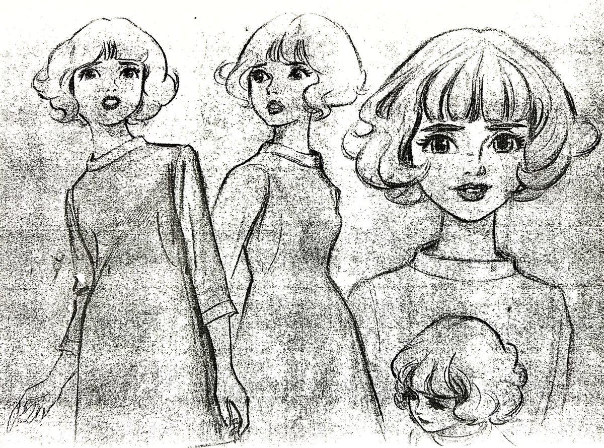 紅三四郎」第1話のゲストキャラ、マユミの設定画 タツノコプロの設立