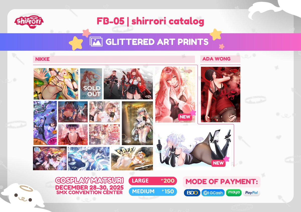 shirrori's tweet image. [RTs Appreciated!! 🥹🫶]

Got sick for a bit but here's my:
Merch Catalog for #CosplayMatsuri2025 ~^^

📌𝗙𝗔𝗡𝗙𝗔𝗜𝗥 𝗕𝗢𝗢𝗧𝗛 𝗙𝗣-𝟬5

❤ Art Prints
❤ Fidget CD Keychains
❤ Handheld Fans

++𝗠𝗢𝗥𝗘 𝗠𝗘𝗥𝗖𝗛 𝗕𝗘𝗟𝗢𝗪⤵
#FanFairAtCosplayMatsuri2025 #CosMatsuri2025