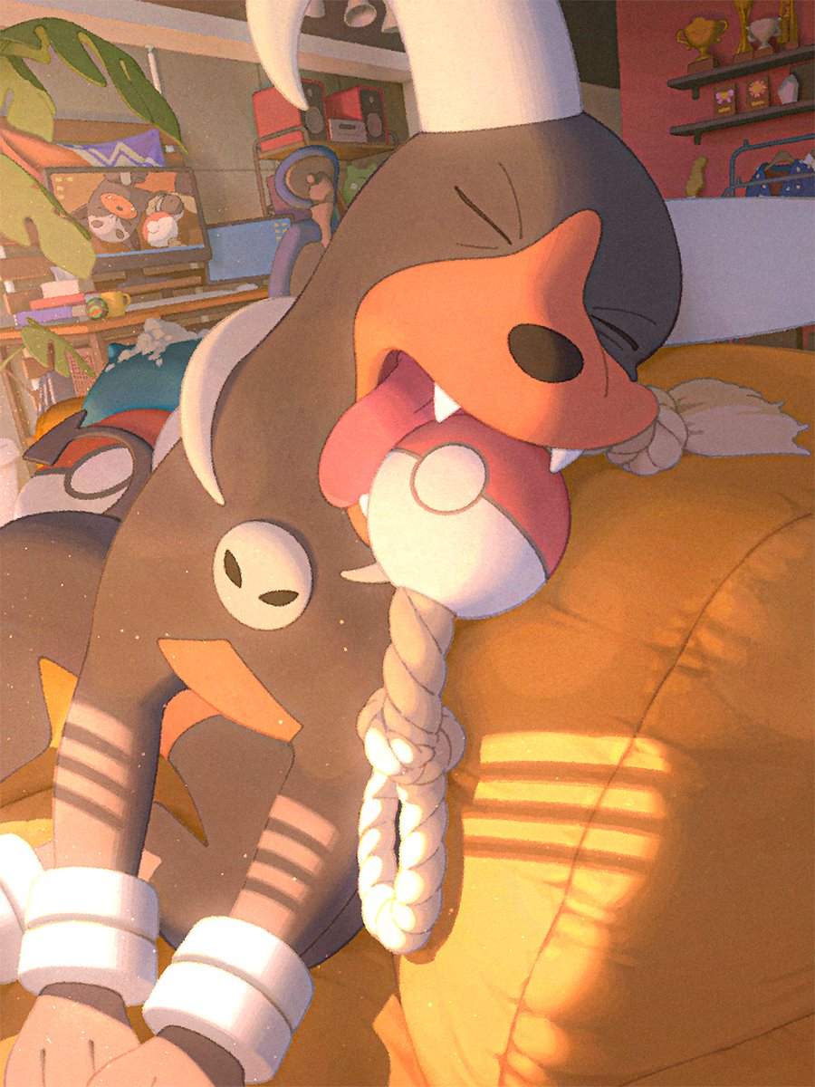 WikiDexOficial's tweet photo. Ilustración oficial de Pokémon Sleep de un perrete que se quedó dormido con su juguete preferido en la boca 😴

(Parece que es habitual desde que era solo un pequeño Houndour). https://t.co/4MrYm09Dmk