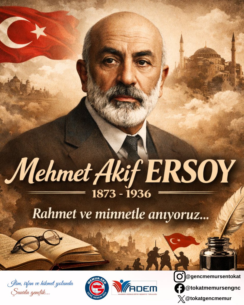 “Allah bu millete bir daha İstiklal Marşı yazdırmasın.”

İstiklal Marşımızın şairi Mehmet Âkif Ersoy’u, vefatının yıl dönümünde rahmet, minnet ve saygıyla anıyoruz. 🇹🇷
#MehmetAkifErsoy 

<a href="/_aliyalcin_/">Ali YALÇIN</a> <a href="/MemurSenKonf/">Memur-Sen</a> <a href="/gencmemursen/">Genç Memur-Sen</a> <a href="/mstemrebalci/">Mesut Emre Balcı</a> <a href="/sabanceylan60/">Şaban Ceylan🇹🇷</a> <a href="/ahmetsefakesler/">Ahmet Sefa Kesler</a>