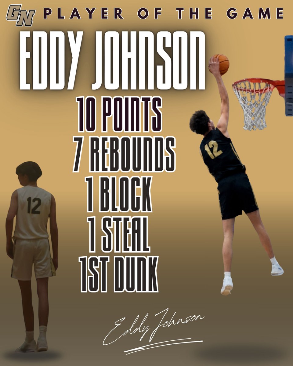 GNHSboyshoops's tweet photo. Sophomore Eddy Johnson is last night's player of the game. In only 14 minutes of playing time he was able to impact all aspects of the game. Amazing performance Eddy! https://t.co/WFfqZvO44E