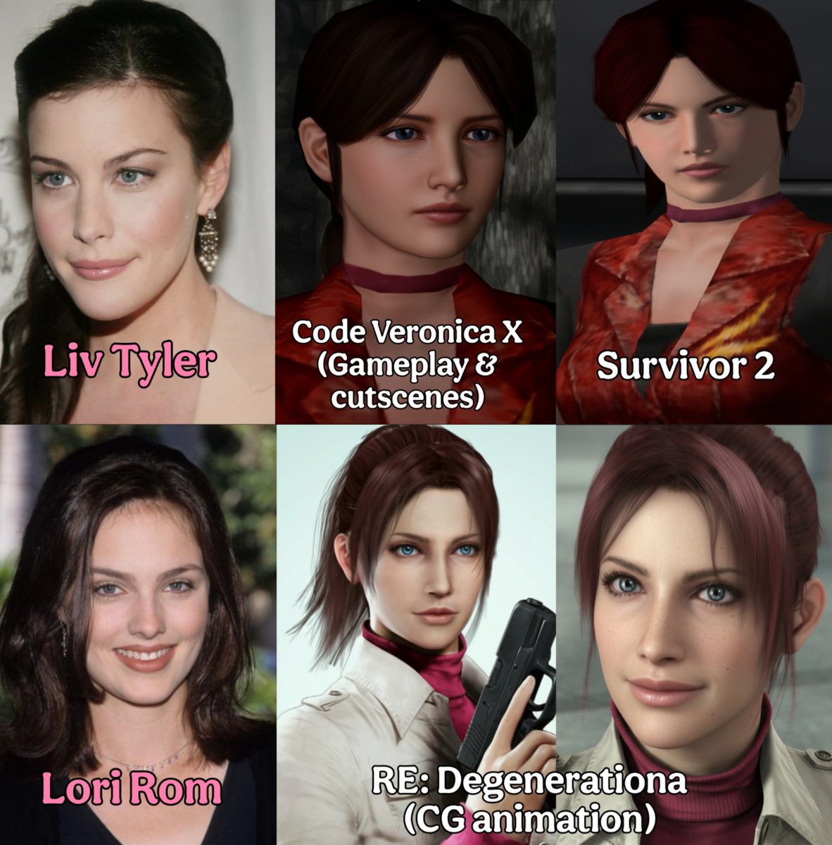 Tyler Redfield Claire Redfield's face models: Alicia Silverstone Neve Campbell Liv ...