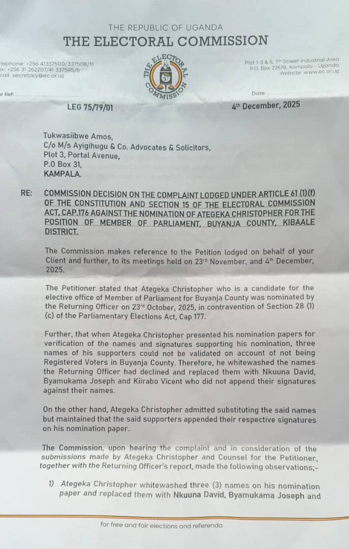 HEBobiwine's tweet image. BYABAKAMA has, once again, denominated the @NUP_Ug candidate for Buyanja County, Ategeka Christopher, who has been running against Museveni's Finance Minister, Matia Kasaija. This, after they brought him numerous offers - up to 300 million shillings cash, to step down for the…