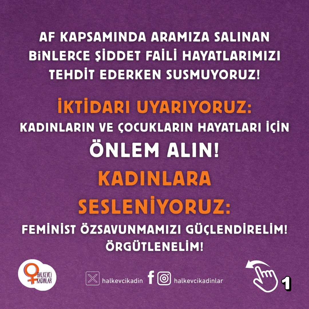 halkevcikadin's tweet photo. Af kapsamında aramıza salınan binlerce şiddet faili hayatlarımızı tehdit ederken susmuyoruz! 

İktidarı uyarıyoruz: Kadınların ve  çocukların hayatları için önlem alın!
Kadınlara sesleniyoruz: Feminist özsavunmamızı güçlendirelim! Örgütlenelim! 

Mahallemizde, sokağımızda kadın dayanışma ağlarımızı kuralım, komşumuzdan gelen sese yanıt verelim, örgütlenelim, feminist özsavunma atölyelerinde buluşalım.
Bize katıl ⤵️
https://t.co/XCKajozekt
