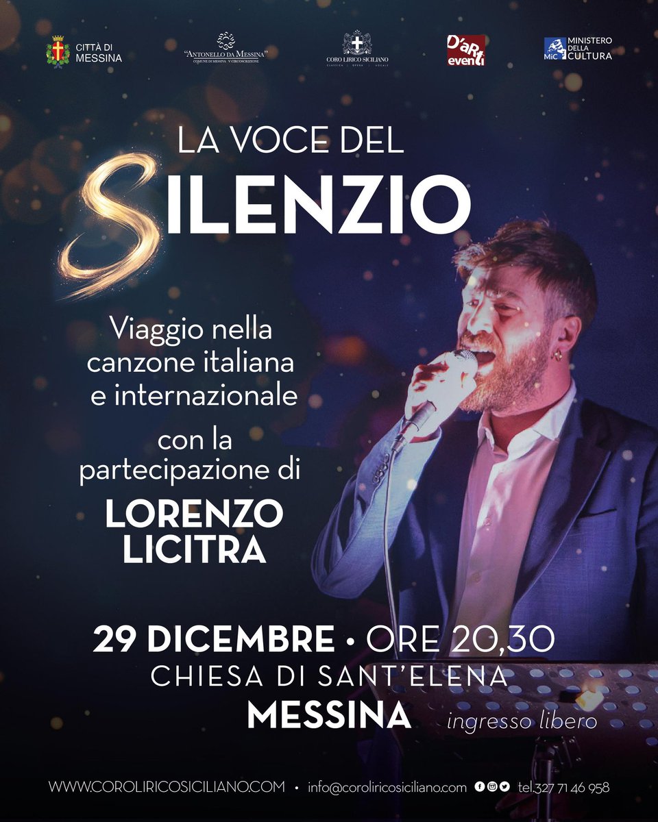 Il 29 Dicembre a Messina con <a href="/LorenzoLicitra/">Lorenzo Licitra</a> per un viaggio nella canzone immortale. <a href="/Regione_Sicilia/">Regione Siciliana</a> <a href="/VisitSicilyOP/">Visit Sicily</a> <a href="/MessinainFoto/">Messina in Foto</a> <a href="/messinanews/">Messina News</a>