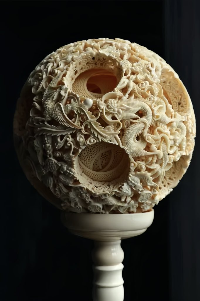 OurTimeCafe's tweet photo. Today's Chef's Special🍽️

The Ghostly Craft Ball is a masterpiece of traditional Chinese carving. Beyond its exquisitely engraved surface, it contains over sixty layered spheres inside—each able to rotate independently. https://t.co/0EBHfV72Kb