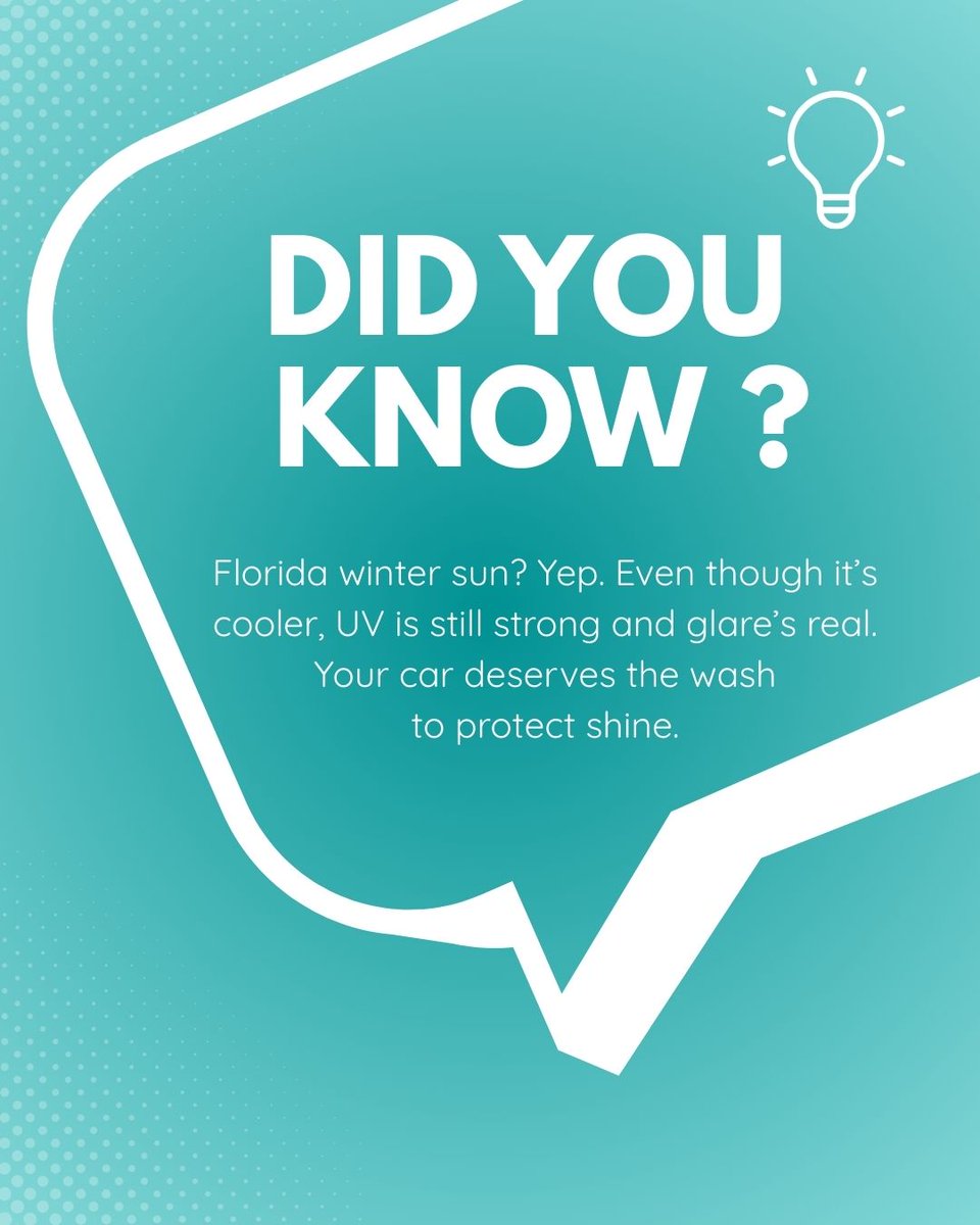 washcitycarwash's tweet photo. Florida winter sun is no joke. ☀️

Cooler temps don’t mean less UV, and that glare still hits hard. A fresh wash helps protect your shine and keeps your ride looking its best all season long. 🚗✨

#FloridaWinter #SunProtection #CleanCarClub #WashCityCarWash #TavaresFL https://t.co/Z8fRdsbgUJ